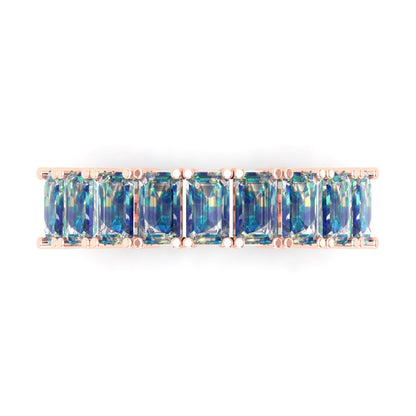 2.61 cttw Blue Moissanite Emerald Cut Rose Gold Eternity Wedding Band