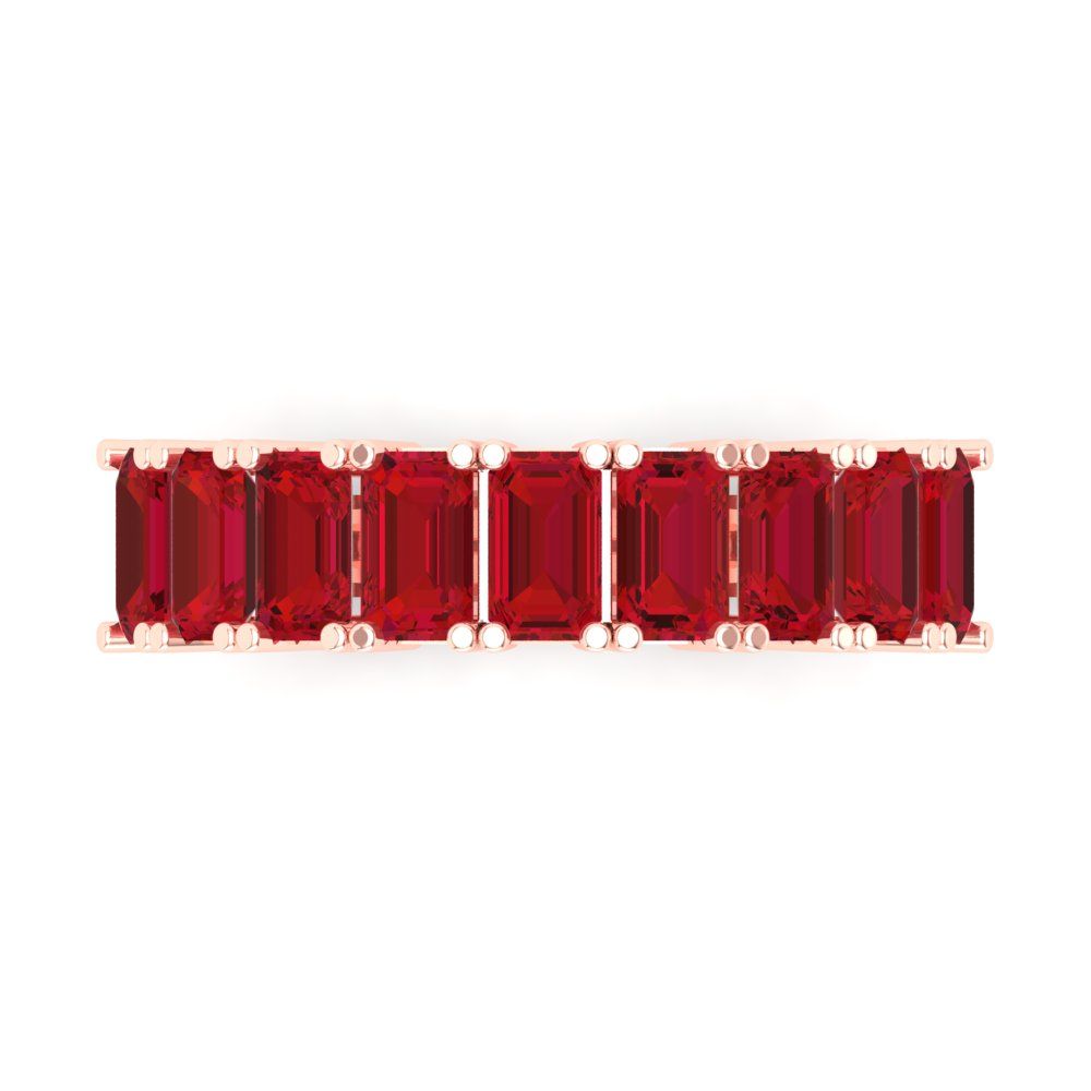 2.61 cttw Simulated Ruby Emerald Cut Rose Gold Eternity Wedding Band