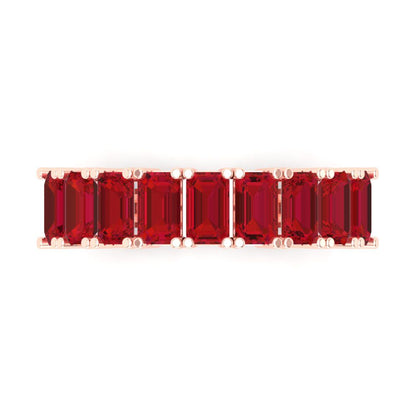 2.61 cttw Simulated Ruby Emerald Cut Rose Gold Eternity Wedding Band