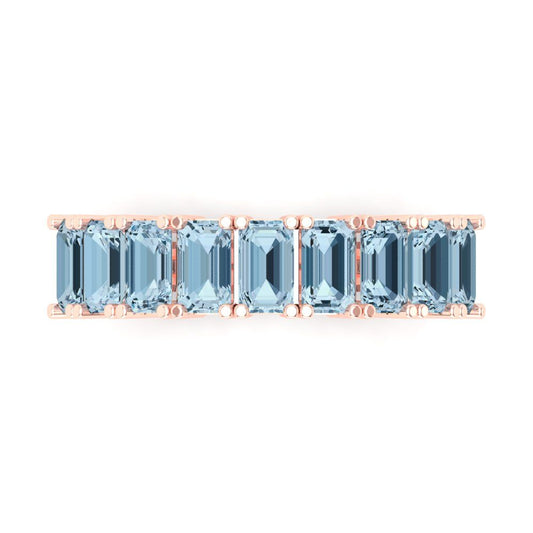 2.61 cttw Simulated Blue Diamond Emerald Cut Rose Gold Eternity Wedding Band