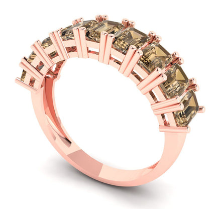 2.61 cttw Simulated Champagne Diamond Emerald Cut Rose Gold Eternity Wedding Band