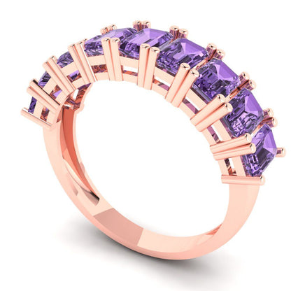 2.61 cttw Simulated Alexandrite Emerald Cut Rose Gold Eternity Wedding Band