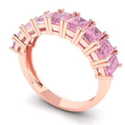 2.61 cttw Simulated Pink Diamond Emerald Cut Rose Gold Eternity Wedding Band