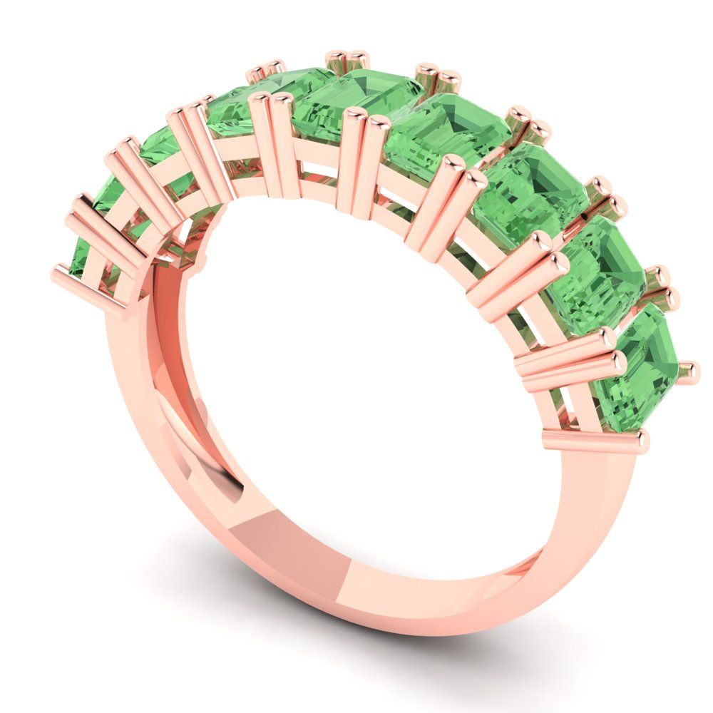 2.61 cttw Simulated Green Diamond Emerald Cut Rose Gold Eternity Wedding Band