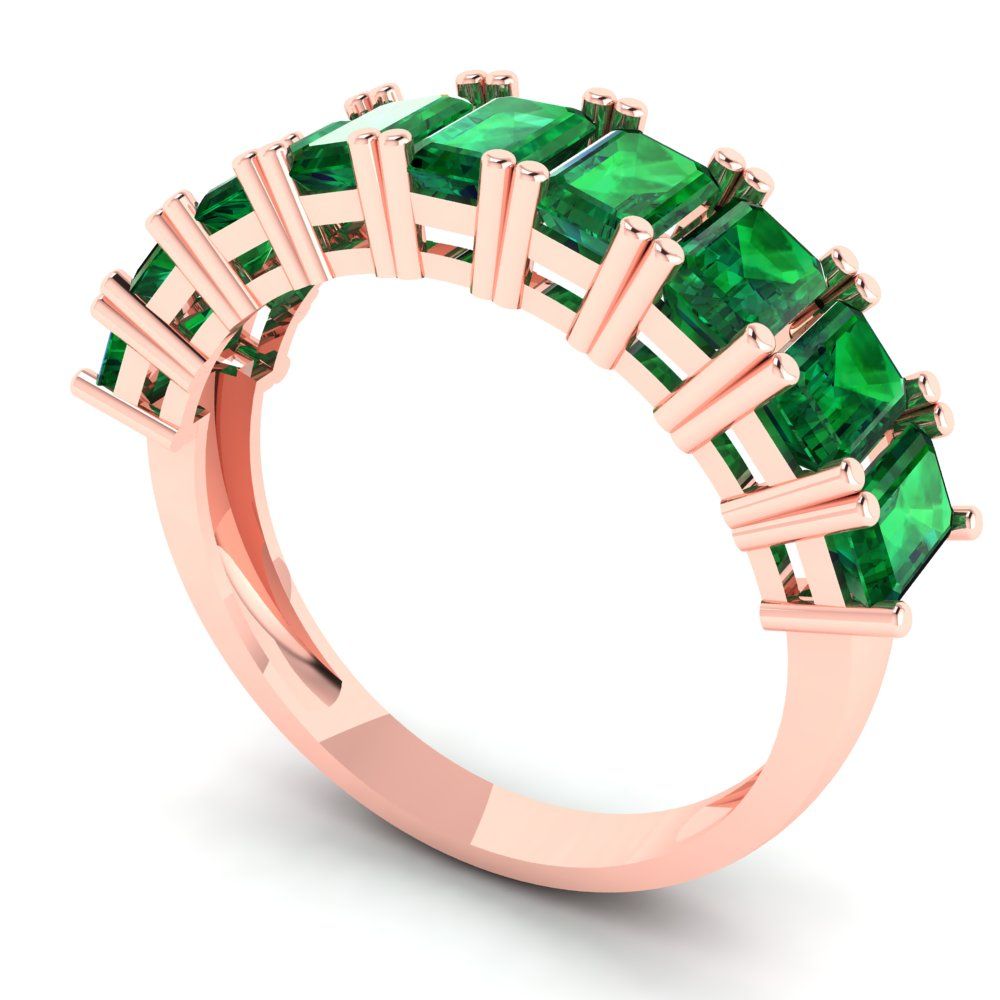 2.61 cttw Simulated Emerald Emerald Cut Rose Gold Eternity Wedding Band
