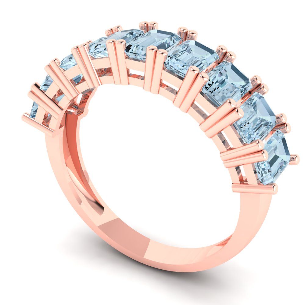 2.61 cttw Natural Swiss Blue Topaz Emerald Cut Rose Gold Eternity Wedding Band