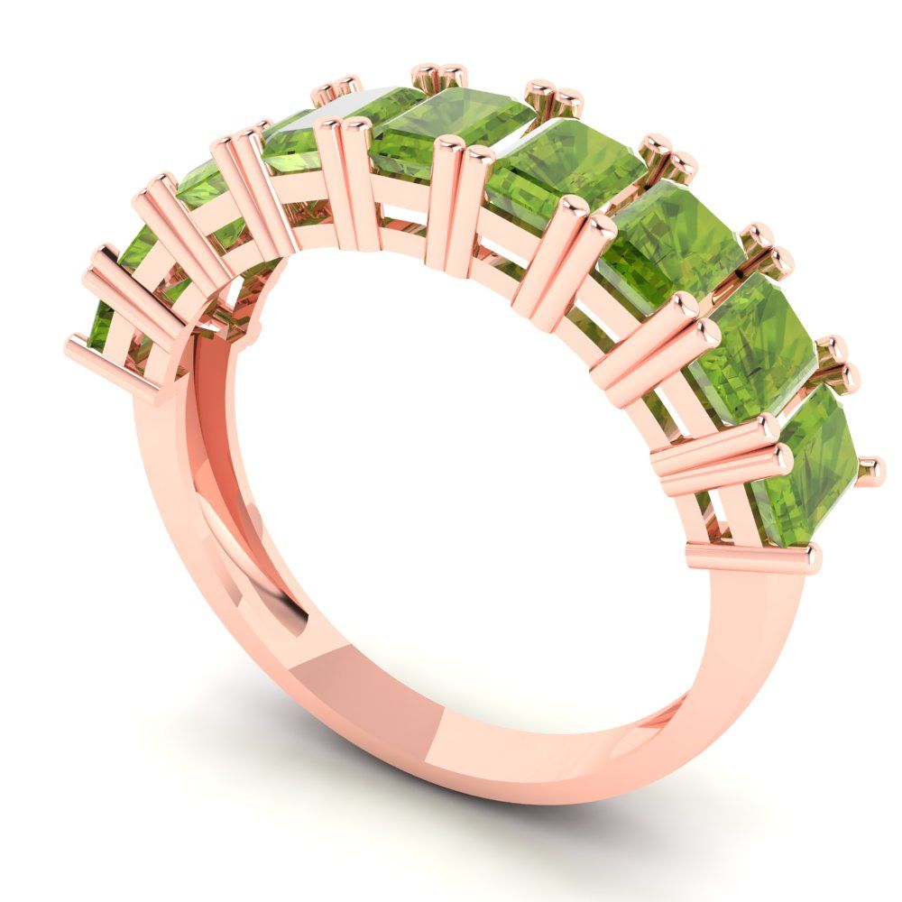 2.61 cttw Natural Peridot Emerald Cut Rose Gold Eternity Wedding Band