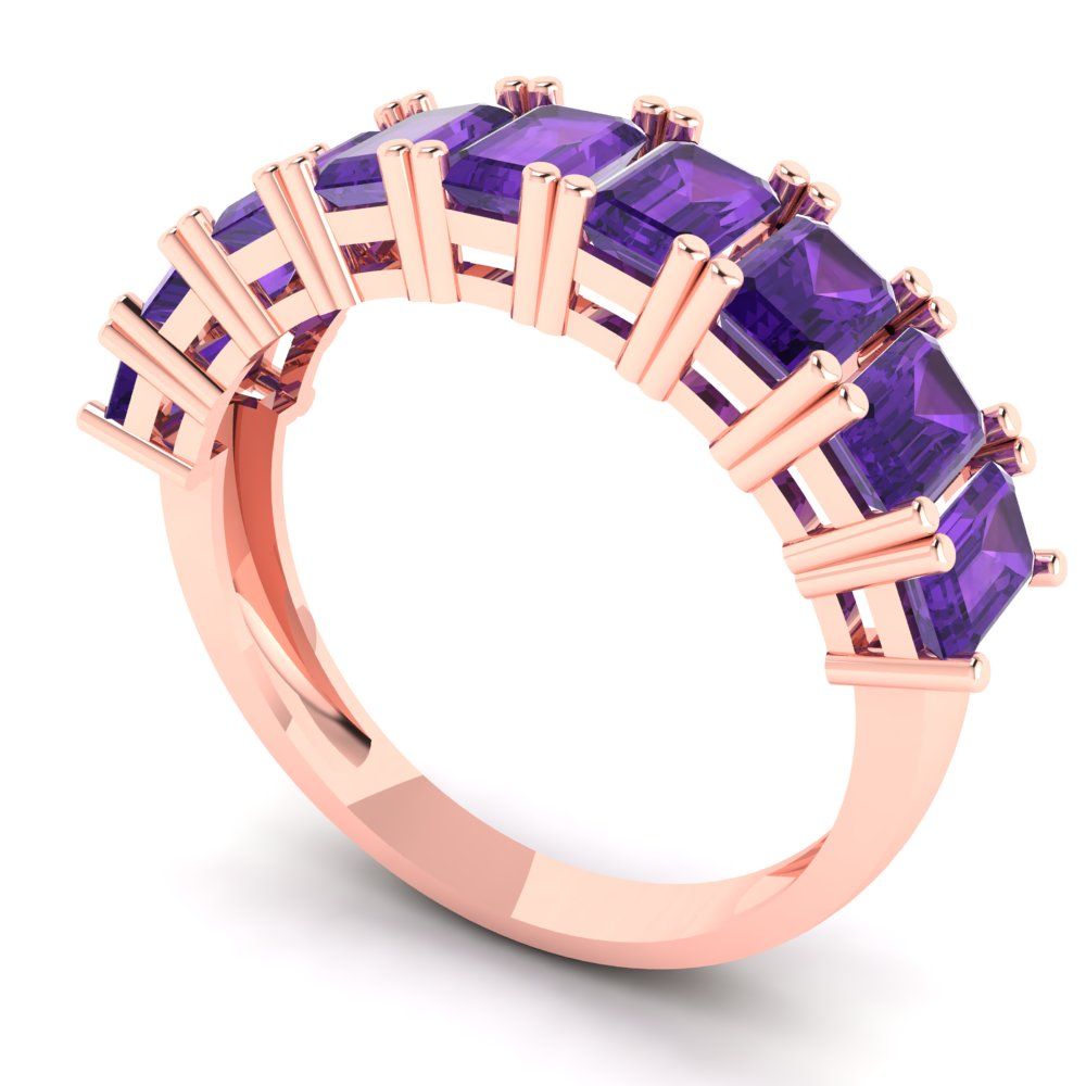 2.61 cttw Natural Amethyst Emerald Cut Rose Gold Eternity Wedding Band