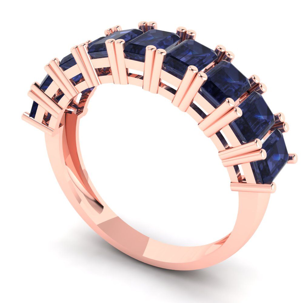 2.61 cttw Simulated Blue Sapphire Emerald Cut Rose Gold Eternity Wedding Band