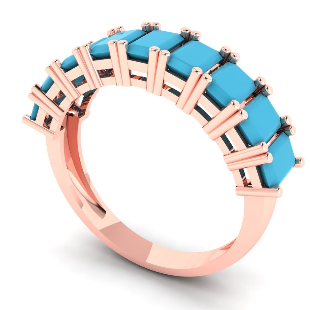 2.61 cttw Simulated Turquoise Emerald Cut Rose Gold Eternity Wedding Band