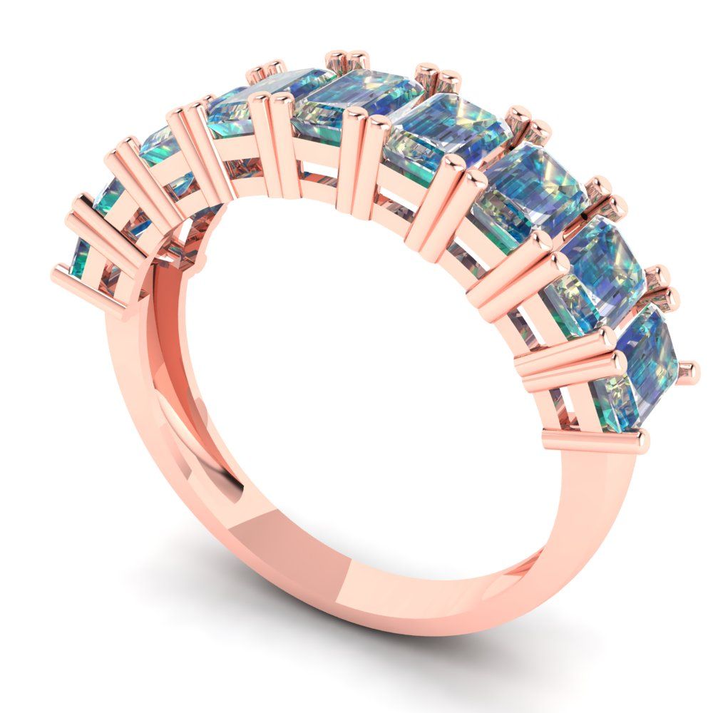 2.61 cttw Blue Moissanite Emerald Cut Rose Gold Eternity Wedding Band