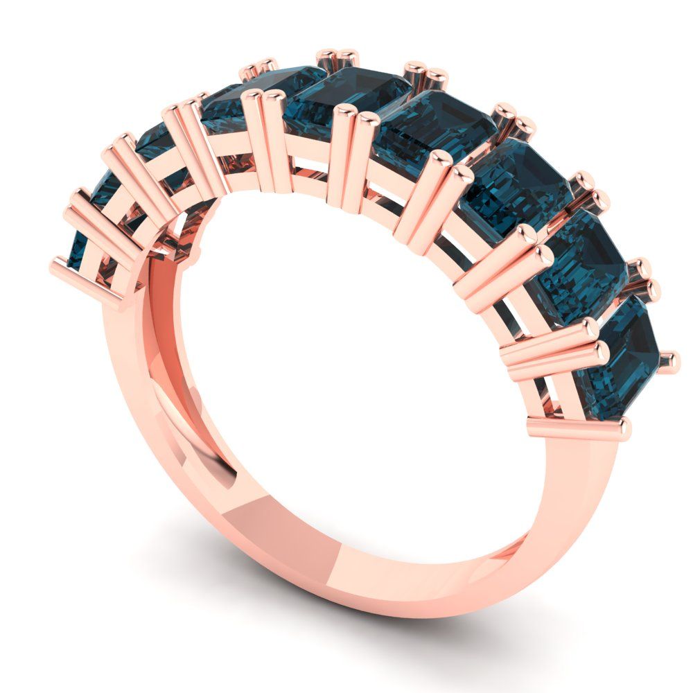 2.61 cttw Natural London Blue Topaz Emerald Cut Rose Gold Eternity Wedding Band