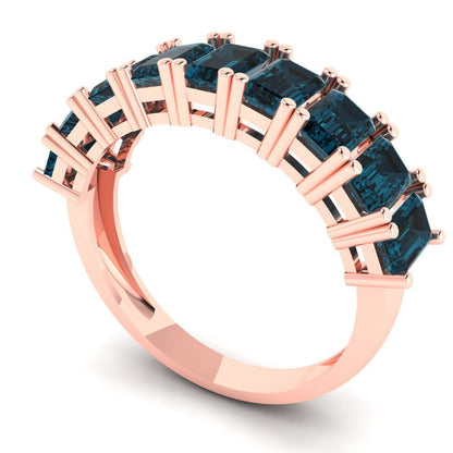 2.61 cttw Natural London Blue Topaz Emerald Cut Rose Gold Eternity Wedding Band