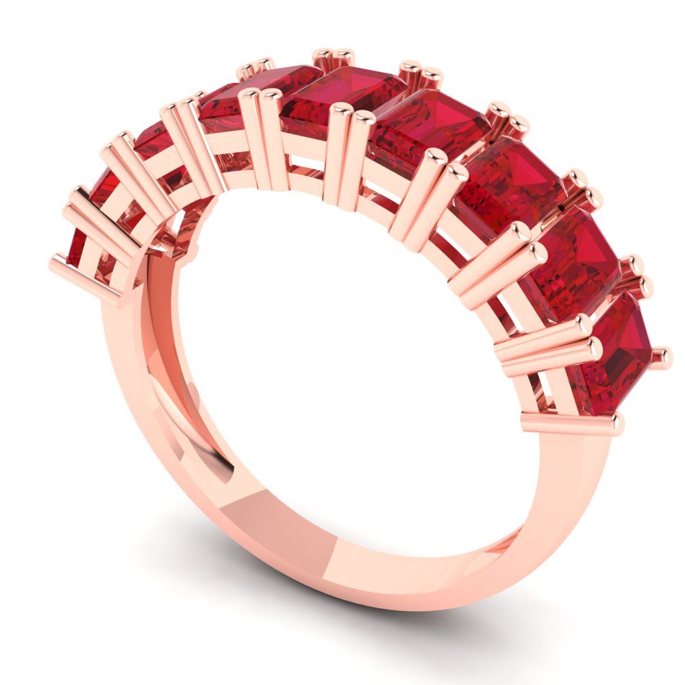 2.61 cttw Simulated Ruby Emerald Cut Rose Gold Eternity Wedding Band