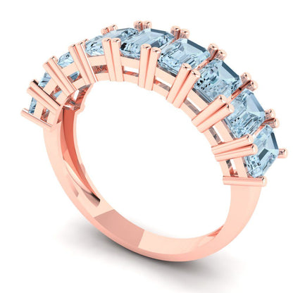 2.61 cttw Natural Aquamarine Emerald Cut Rose Gold Eternity Wedding Band