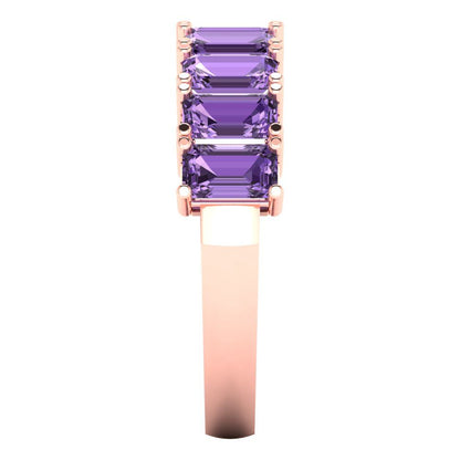 2.61 cttw Simulated Alexandrite Emerald Cut Rose Gold Eternity Wedding Band