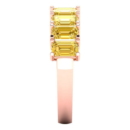 2.61 cttw Simulated Yellow Diamond Emerald Cut Rose Gold Eternity Wedding Band