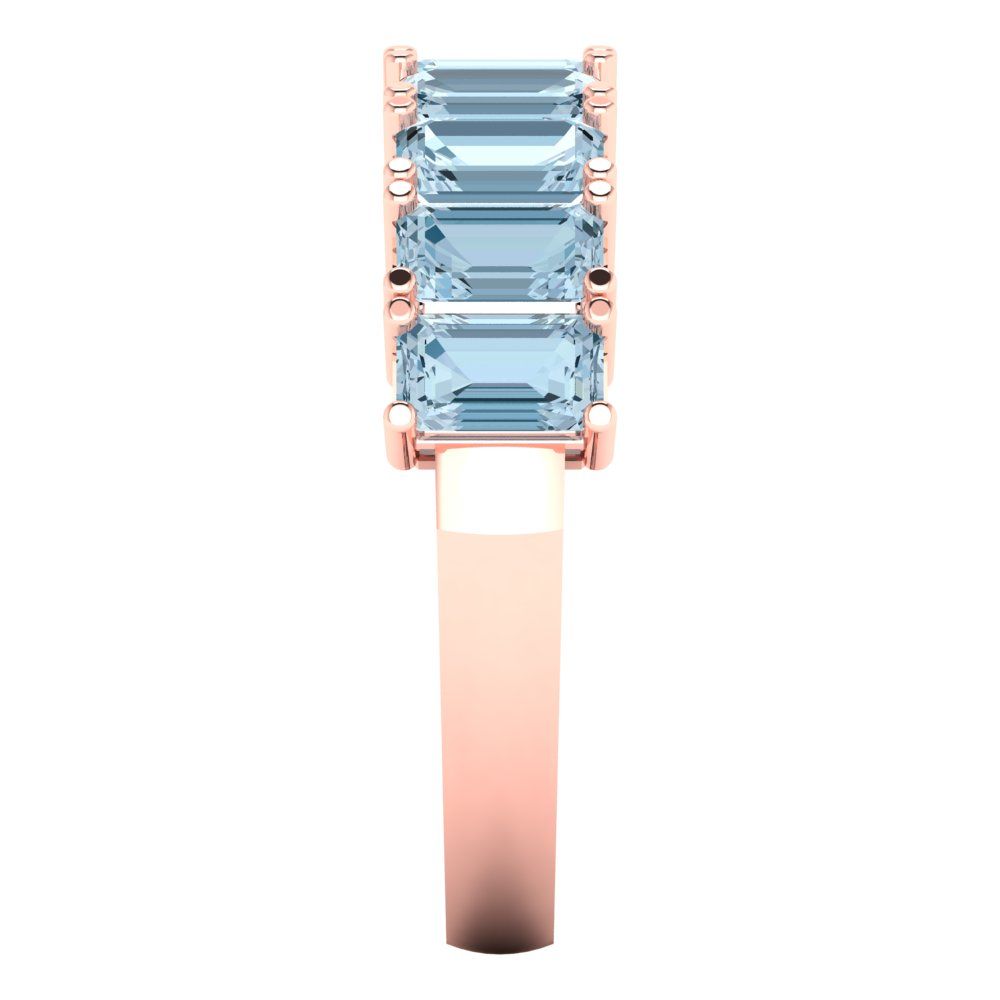 2.61 cttw Natural Aquamarine Emerald Cut Rose Gold Eternity Wedding Band