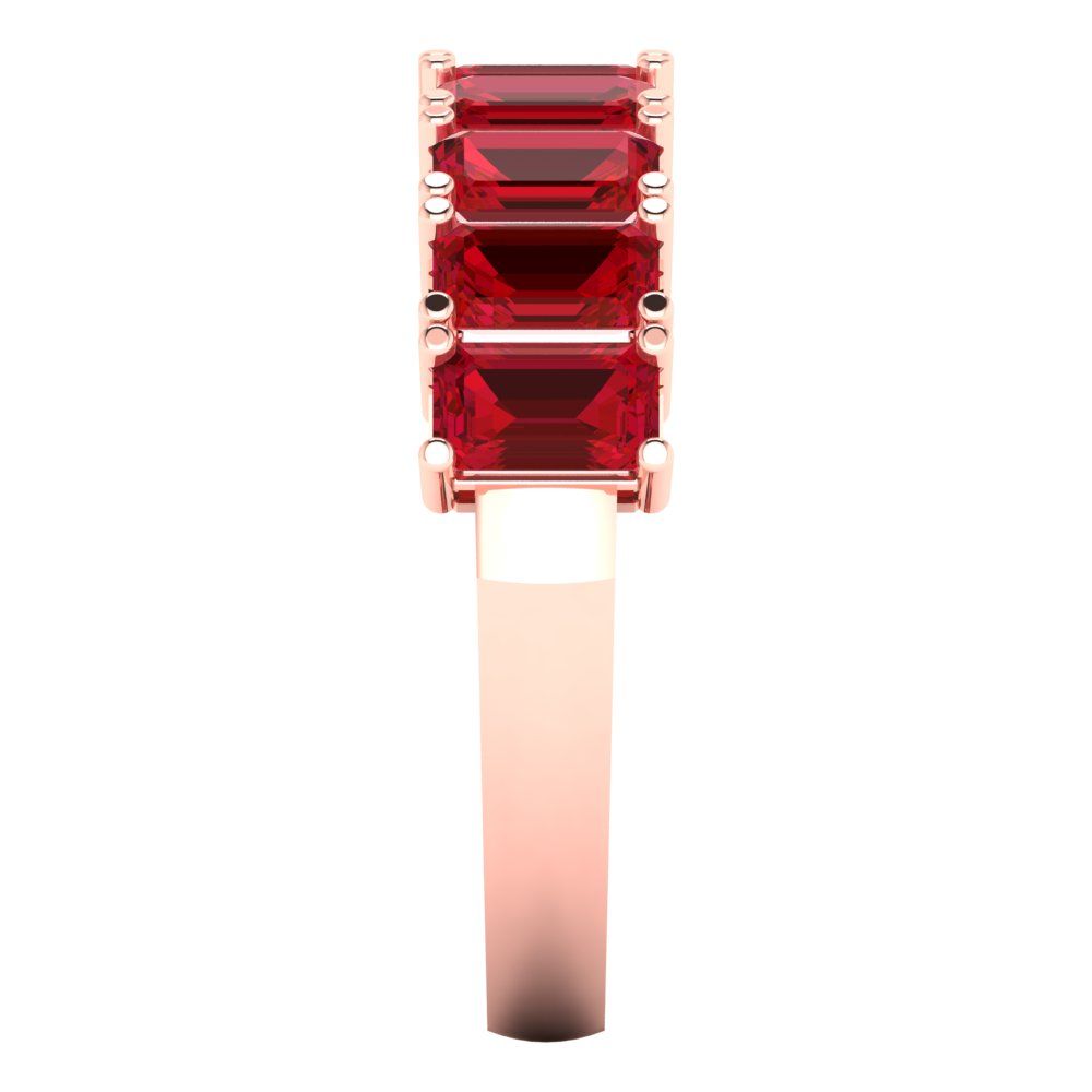 2.61 cttw Simulated Pink Tourmaline Emerald Cut Rose Gold Eternity Wedding Band