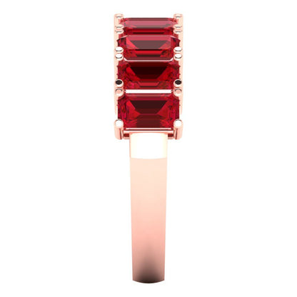 2.61 cttw Simulated Pink Tourmaline Emerald Cut Rose Gold Eternity Wedding Band
