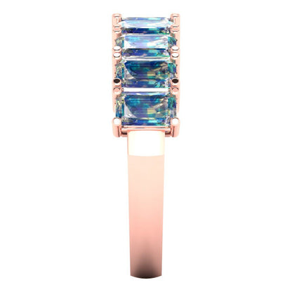 2.61 cttw Blue Moissanite Emerald Cut Rose Gold Eternity Wedding Band