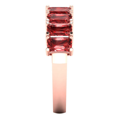 2.61 cttw Natural Garnet Emerald Cut Rose Gold Eternity Wedding Band