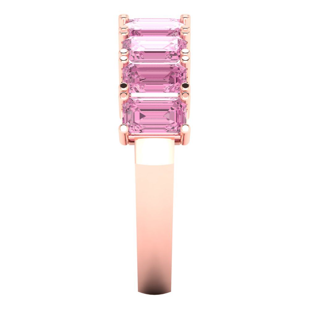 2.61 cttw Simulated Pink Diamond Emerald Cut Rose Gold Eternity Wedding Band