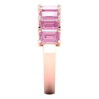 2.61 cttw Simulated Pink Diamond Emerald Cut Rose Gold Eternity Wedding Band