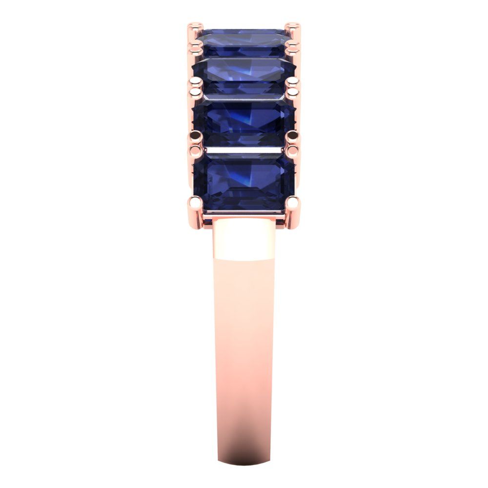 2.61 cttw Simulated Blue Sapphire Emerald Cut Rose Gold Eternity Wedding Band