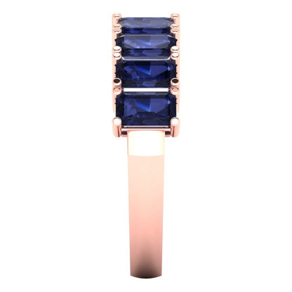 2.61 cttw Simulated Blue Sapphire Emerald Cut Rose Gold Eternity Wedding Band