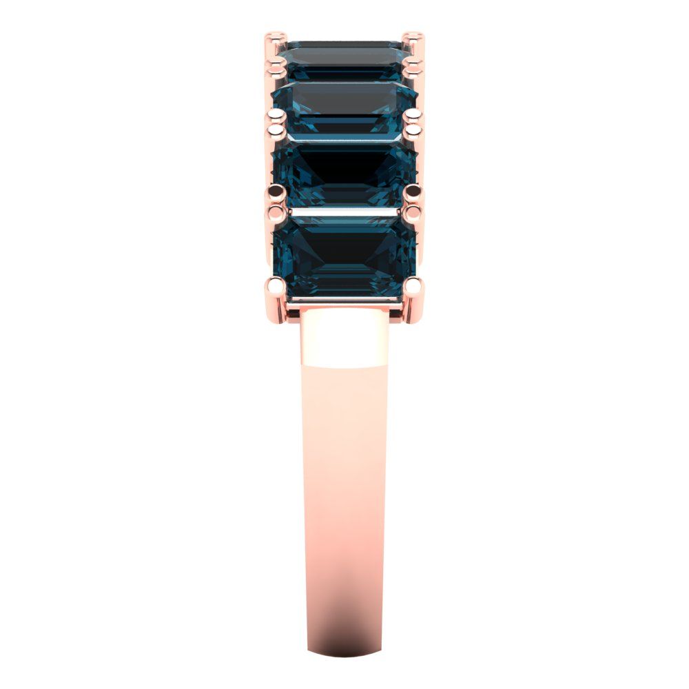 2.61 cttw Natural London Blue Topaz Emerald Cut Rose Gold Eternity Wedding Band