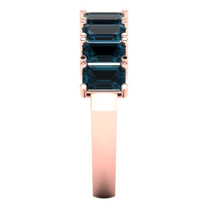 2.61 cttw Natural London Blue Topaz Emerald Cut Rose Gold Eternity Wedding Band