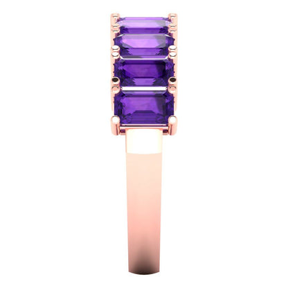 2.61 cttw Natural Amethyst Emerald Cut Rose Gold Eternity Wedding Band