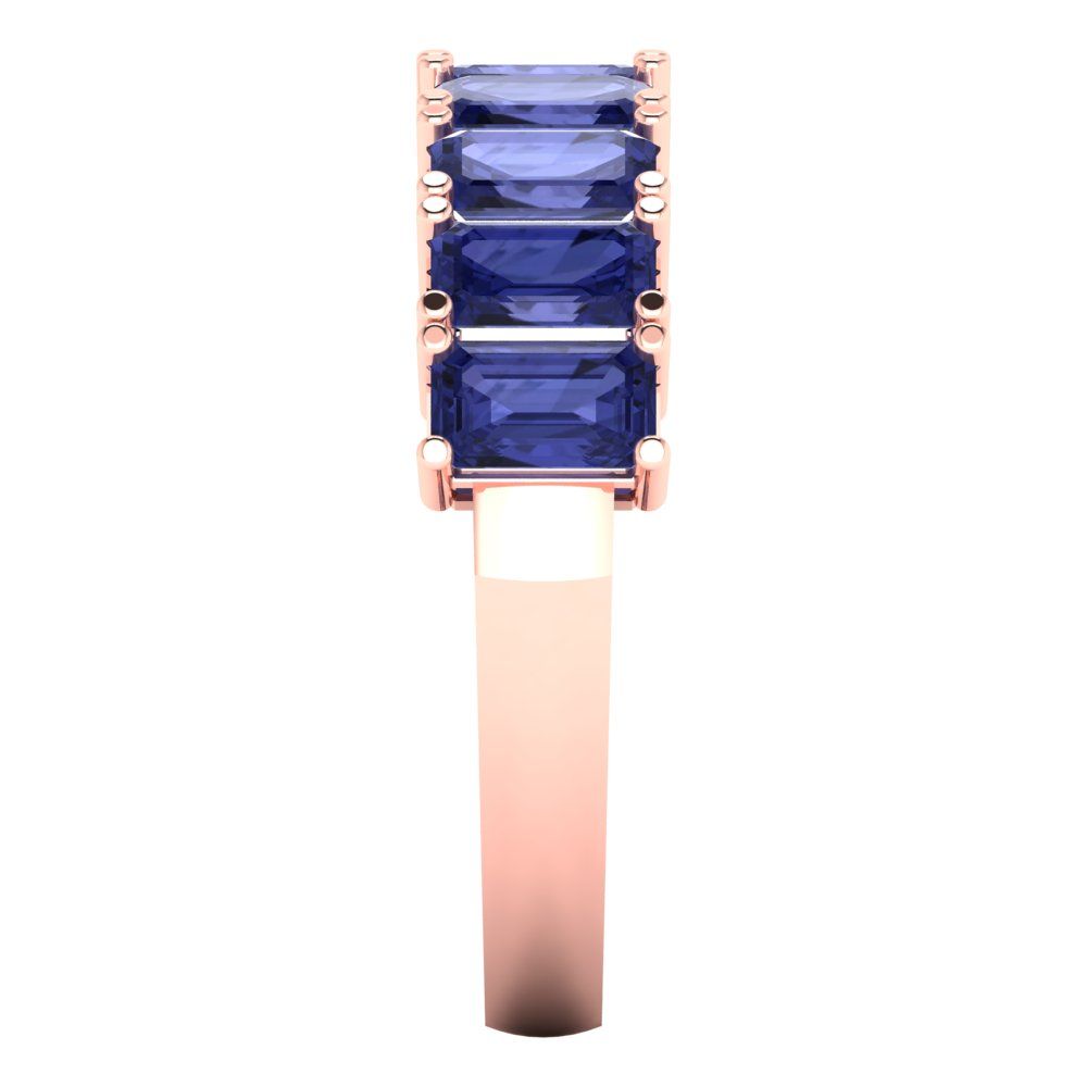 2.61 cttw Simulated Tanzanite Emerald Cut Rose Gold Eternity Wedding Band