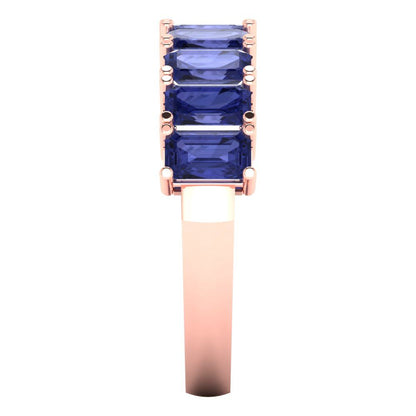 2.61 cttw Simulated Tanzanite Emerald Cut Rose Gold Eternity Wedding Band