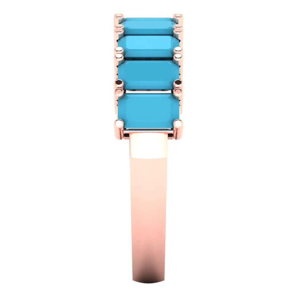2.61 cttw Simulated Turquoise Emerald Cut Rose Gold Eternity Wedding Band