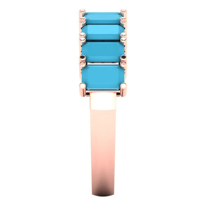 2.61 cttw Simulated Turquoise Emerald Cut Rose Gold Eternity Wedding Band