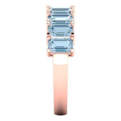 2.61 cttw Natural Sky Blue Topaz Emerald Cut Rose Gold Eternity Wedding Band