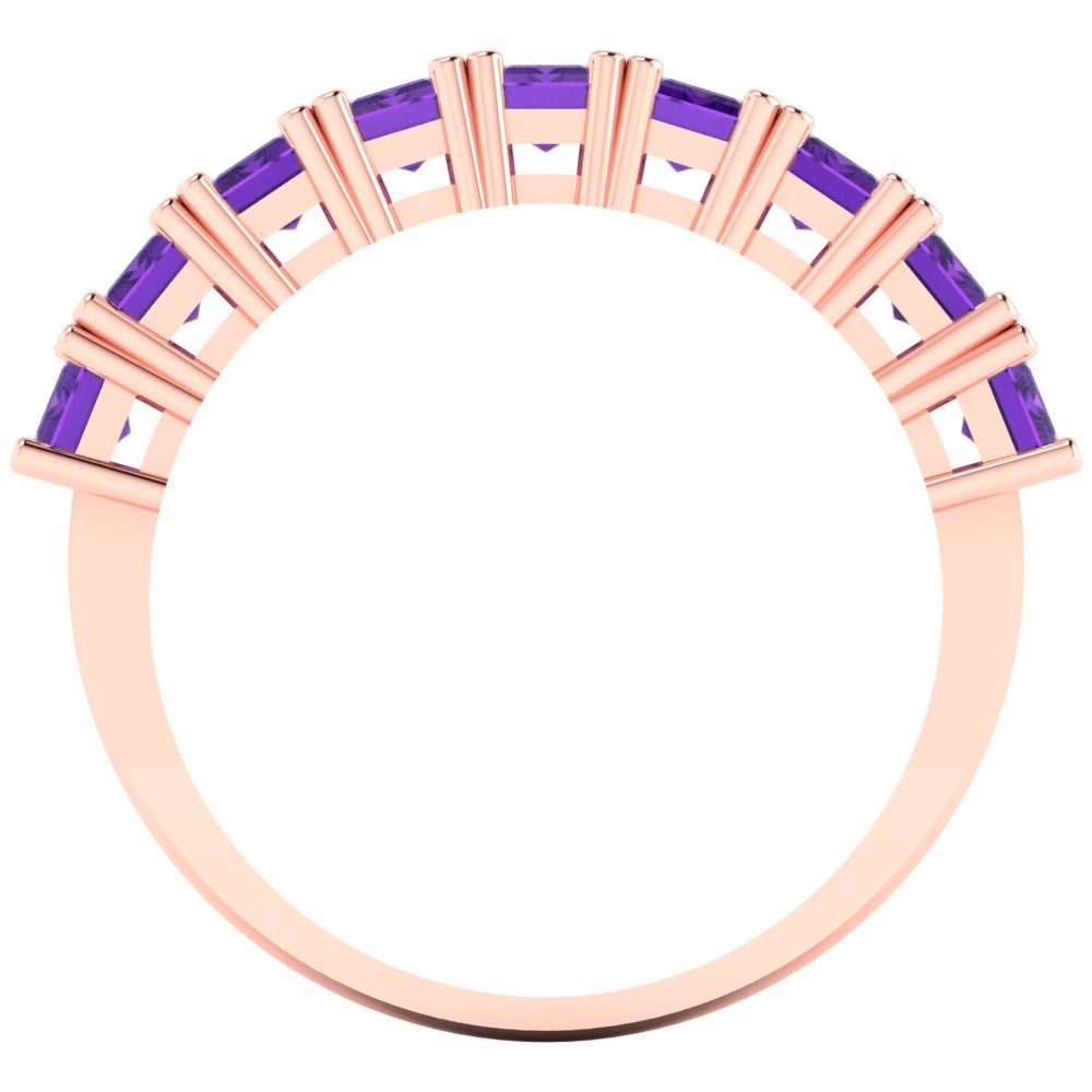 2.61 cttw Natural Amethyst Emerald Cut Rose Gold Eternity Wedding Band