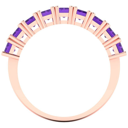 2.61 cttw Natural Amethyst Emerald Cut Rose Gold Eternity Wedding Band