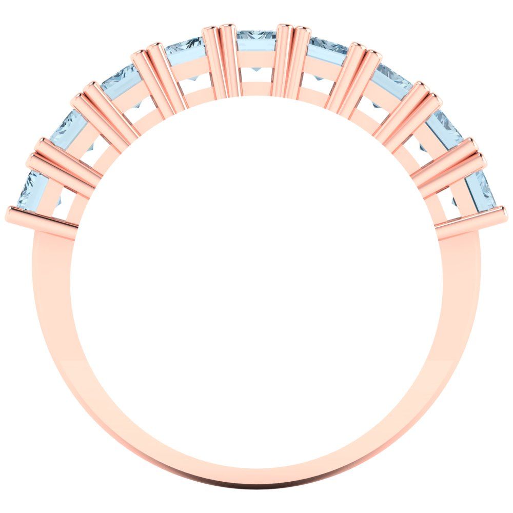 2.61 cttw Natural Swiss Blue Topaz Emerald Cut Rose Gold Eternity Wedding Band