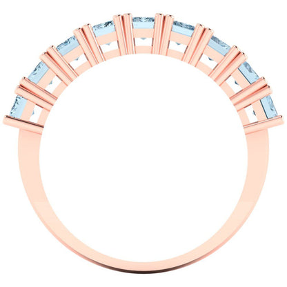 2.61 cttw Natural Swiss Blue Topaz Emerald Cut Rose Gold Eternity Wedding Band