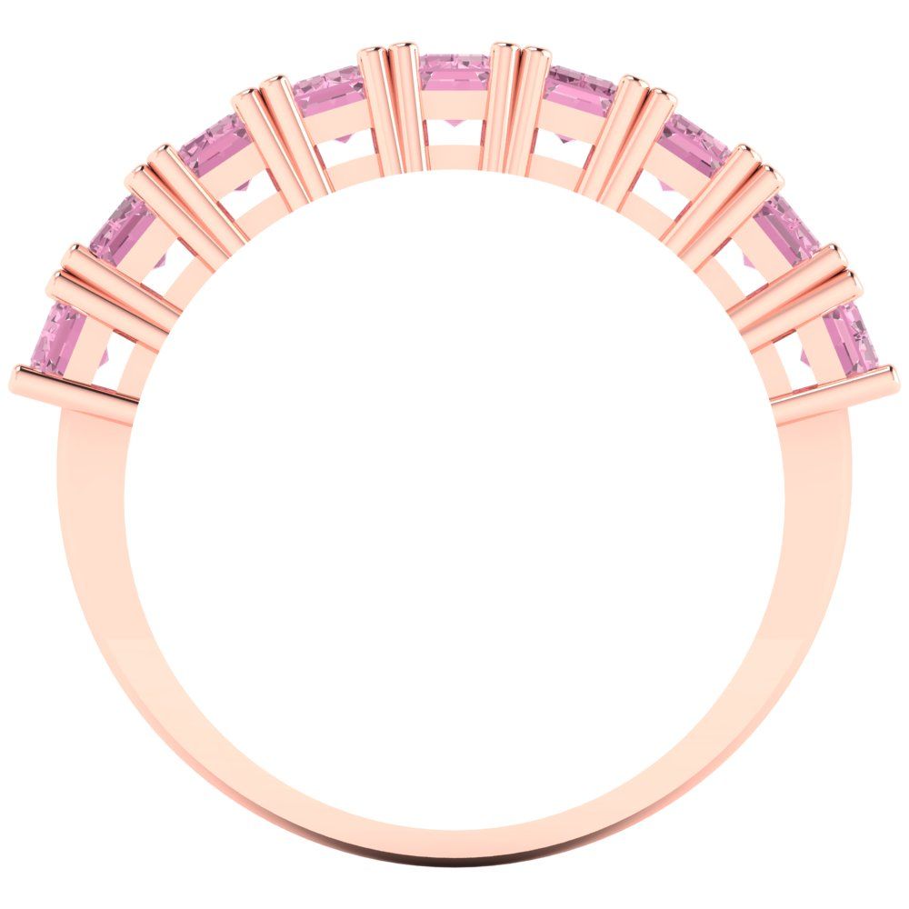 2.61 cttw Simulated Pink Diamond Emerald Cut Rose Gold Eternity Wedding Band