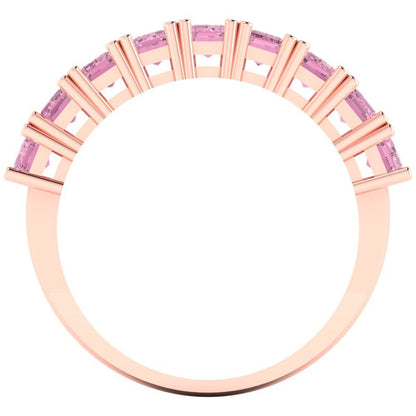 2.61 cttw Simulated Pink Diamond Emerald Cut Rose Gold Eternity Wedding Band