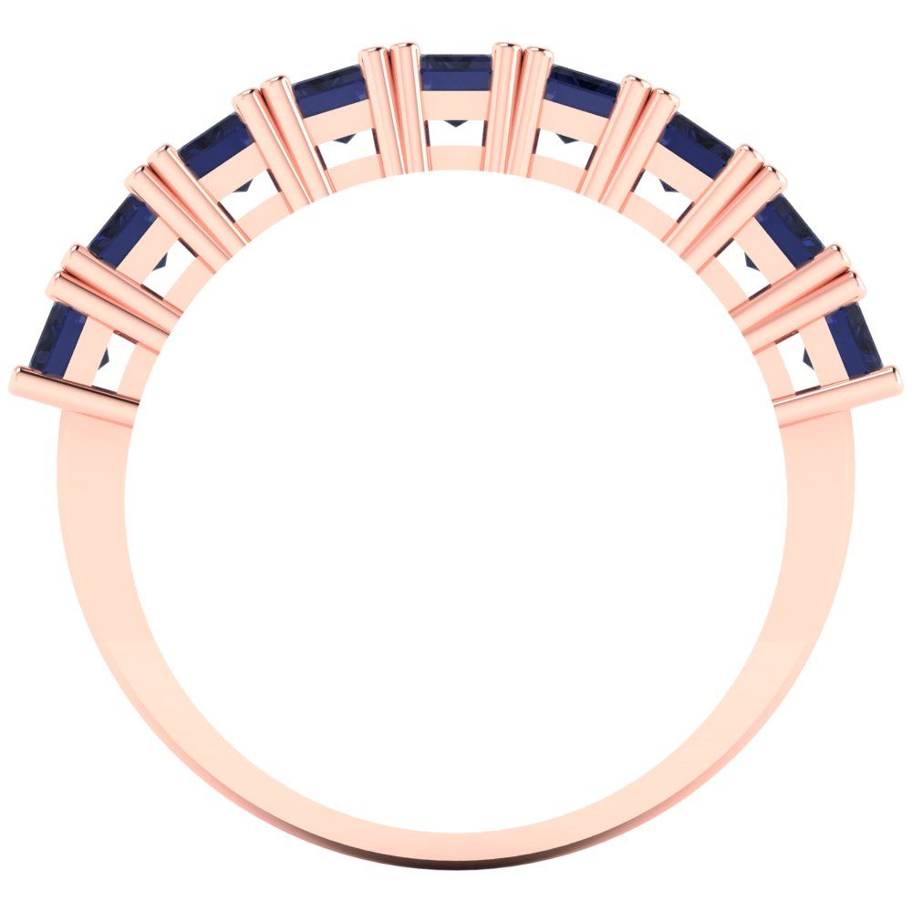 2.61 cttw Simulated Blue Sapphire Emerald Cut Rose Gold Eternity Wedding Band
