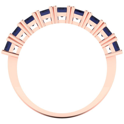 2.61 cttw Simulated Blue Sapphire Emerald Cut Rose Gold Eternity Wedding Band