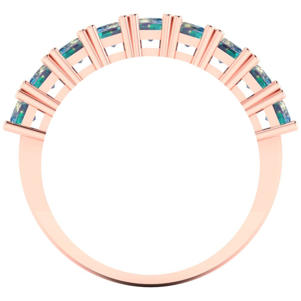 2.61 cttw Blue Moissanite Emerald Cut Rose Gold Eternity Wedding Band