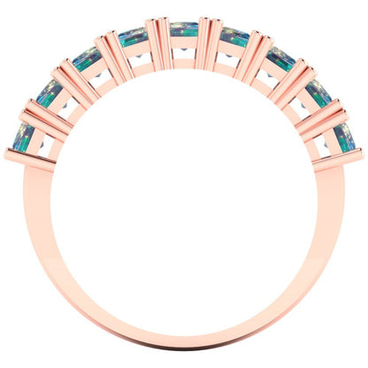 2.61 cttw Blue Moissanite Emerald Cut Rose Gold Eternity Wedding Band