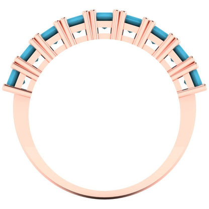 2.61 cttw Simulated Turquoise Emerald Cut Rose Gold Eternity Wedding Band