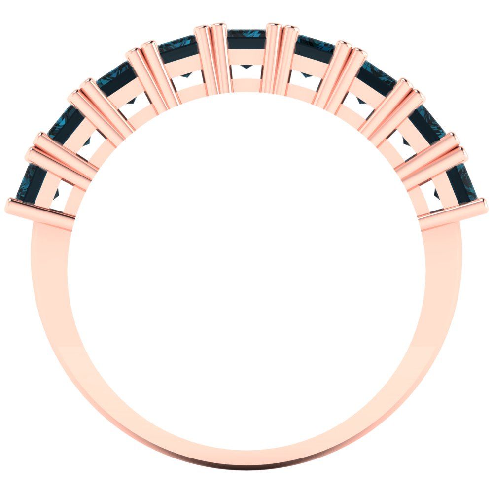 2.61 cttw Natural London Blue Topaz Emerald Cut Rose Gold Eternity Wedding Band